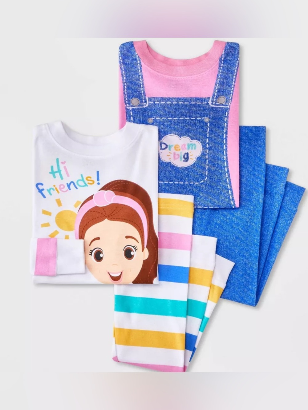 Ms. Rachel Short Sleeve Pajamas Set of 2 Size 4T Overalls Stripes